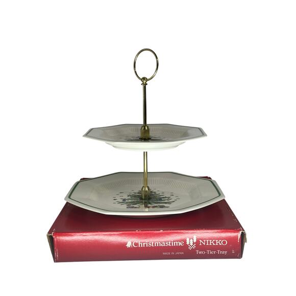 Nikko Japan Christmastime Retired Two Tier Octagon Serving Tray w/Handle-in Box! - Picture 1 of 7